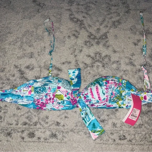 Lilly Pulitzer Blue and Pink Floral Bikini Top - Picture 2 of 3